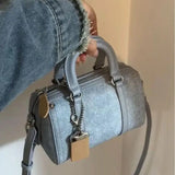 Retro Blue Denim Handbag With Pendant For Women