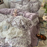 Korean Princess Floral Ruffles Bedding Set, 4 Pcs