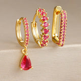 3PCS Water Drop Pendant Hoop Earrings Set for Women
