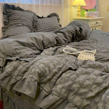 Kawaii INS Girl Blue Bedding Set with Ruffles 4 pcs