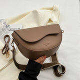 Women Vintage Solid Color Flap Saddle Bag Crossbody