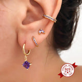 925 Silver Needle Crystal 9mm Small Hoop Earrings
