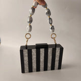 White Marble Black Striped Acrylic Box Clutch Handbag
