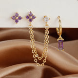 3PCS Stylish Stainless Steel Birthstone Earrings Set