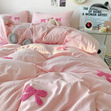 Cute Pink Bows Duvet Cover Set for Girls, 3pcs