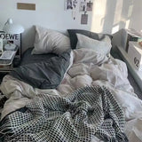 Simple Bedding Set Plaid Queen Duvet Cover Kit 4pcs