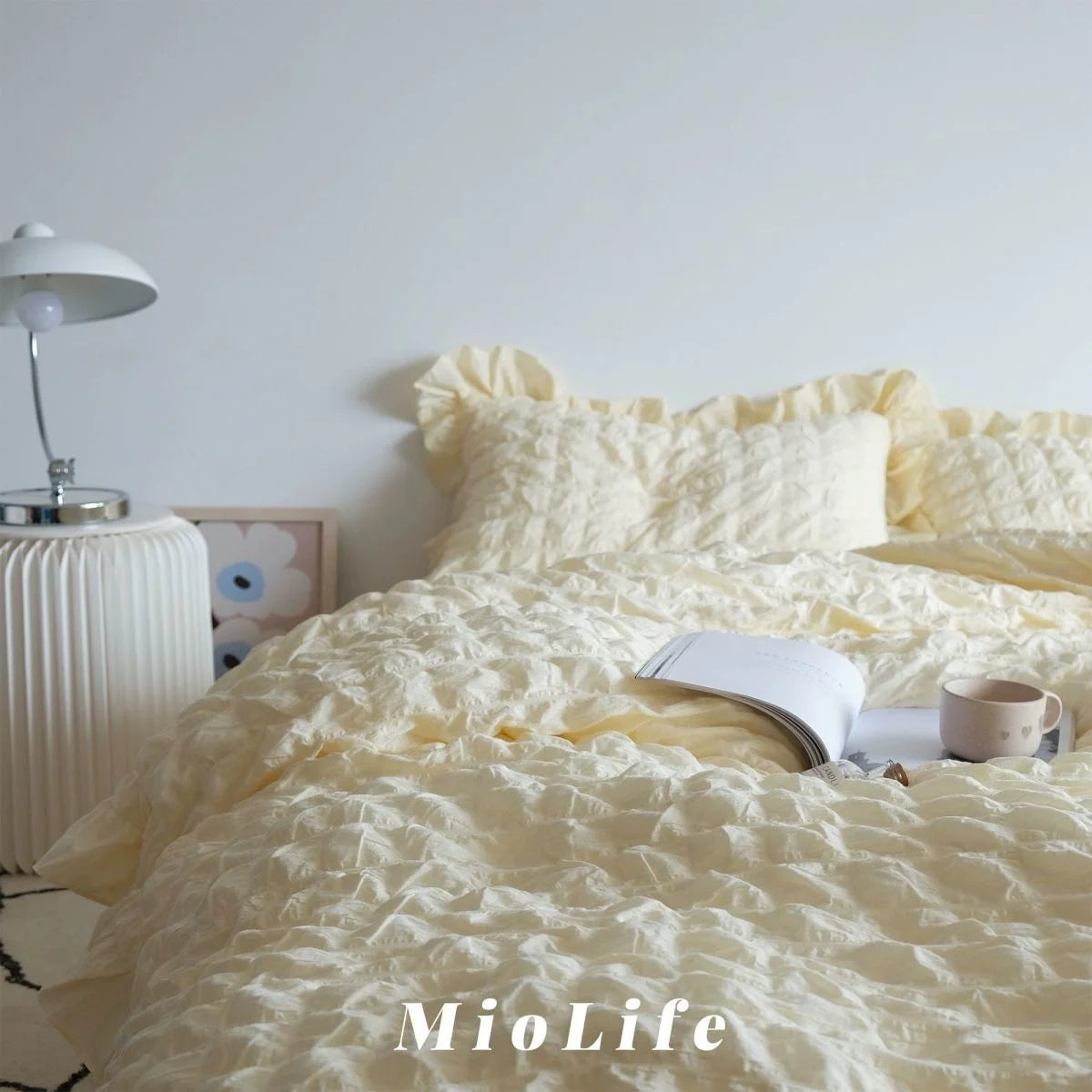 Kawaii INS Girl Blue Bedding Set with Ruffles 4 pcs