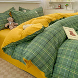 Nordic Plaid Wash Cotton Bedding Set, 4 Pcs