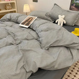 Simple Bedding Set Plaid Queen Duvet Cover Kit 4pcs