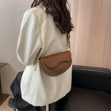 Women Vintage Solid Color Flap Saddle Bag Crossbody