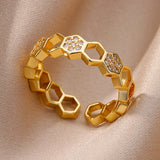 Fashion Gold Color Stainless Steel Ring with Crystal Zircon