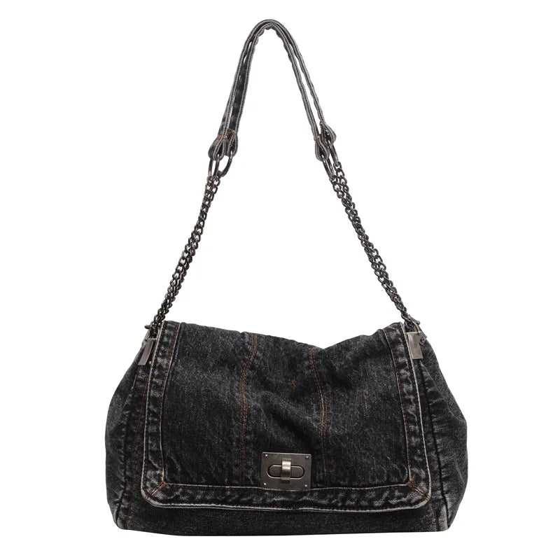 Denim Chain Crossbody Bag for Daily Work & Travel