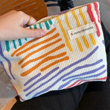 Colorful Stripes Corduroy Cosmetic Bag Portable Travel