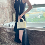 Noble Crystal Beaded Evening Bag with Pearl Chain  Clean Vanilla Store