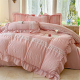 Korean Style Bed Set with Flower Embroidery, 4 pcs