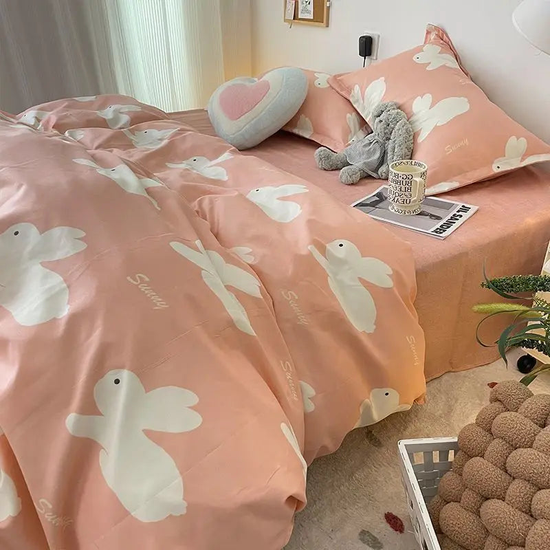 Korean Style Blue Letter Bedding Set for All Sizes 4 pcs