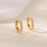 Gold Geometric Pave Zirconia Round Hoop Earrings