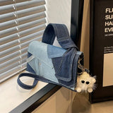 New Fashion Color Block Denim Square Shoulder Bag