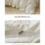 Korean Style Bed Set with Flower Embroidery, 4 pcs