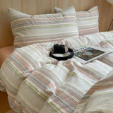 Pink Striped Plaid Duvet Cover Set with 2 Pillowcases