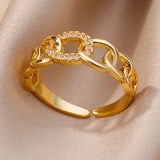 Fashion Gold Color Stainless Steel Ring with Crystal Zircon