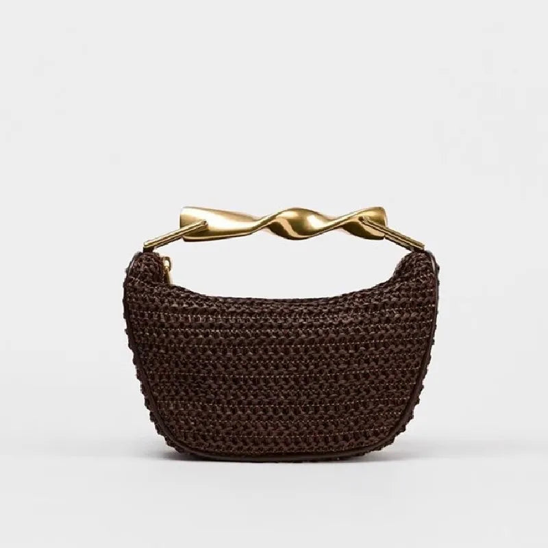 Summer Rattan Half-Moon Beach Straw Shoulder Bag