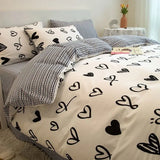 Fashion Plaid Bedding Set Brown Stripe Duvet Cover Queen  Clean Vanilla Store