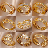 Fashion Gold Color Stainless Steel Ring with Crystal Zircon