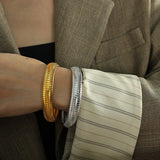Stainless Steel Texture Flex Cuff Bracelet Women Gifts