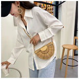 Fashion Half Moon Bamboo Shoulder Crossbody Bag