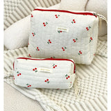 Quilted Cotton Retro Cherry Travel Cosmetic Bag  Clean Vanilla Store