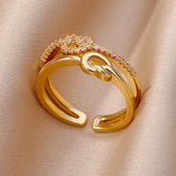 Fashion Gold Color Stainless Steel Ring with Crystal Zircon
