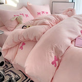 Cute Pink Bows Duvet Cover Set for Girls, 3pcs