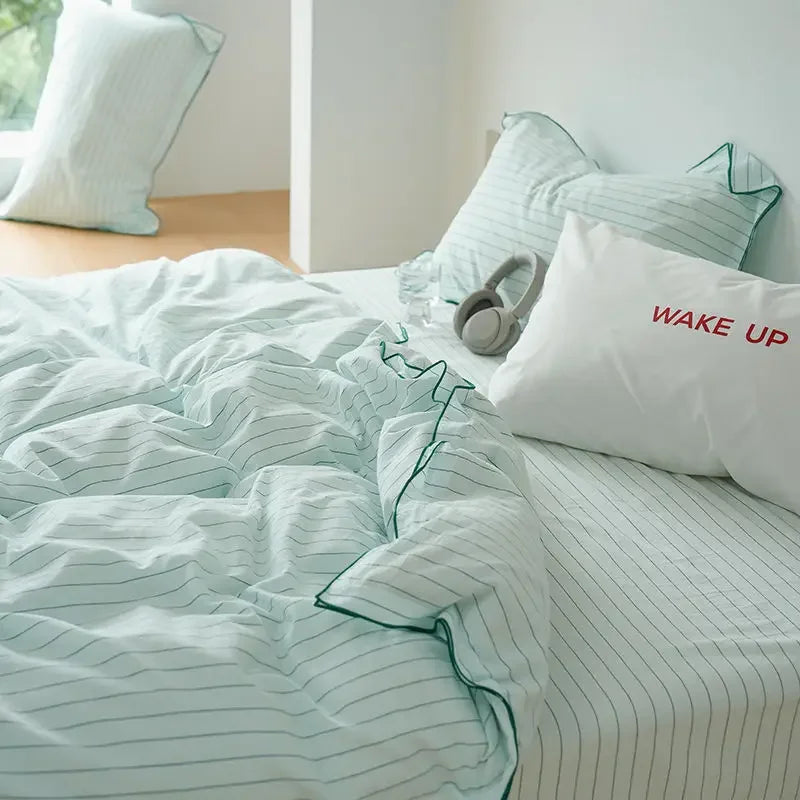 Mint Manbo Rolled Edge Washed Cotton Bed Set