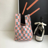 Designer Plaid Woven Shoulder Bag Tote Chic