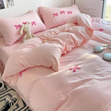 Cute Pink Bows Duvet Cover Set for Girls, 3pcs