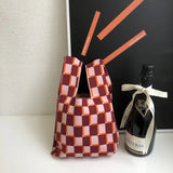 Designer Plaid Woven Shoulder Bag Tote Chic