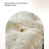 Korean Style Bed Set with Flower Embroidery, 4 pcs