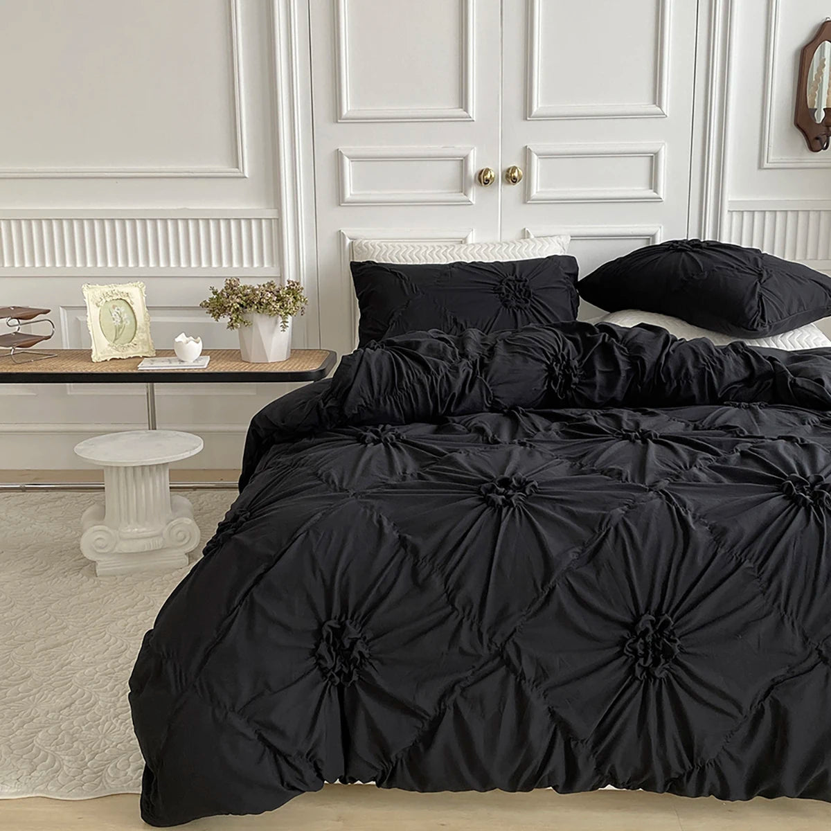 Big Pinch Pleat Duvet Cover Set, Soft Microfiber 3pcs