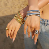 Stainless Steel Texture Flex Cuff Bracelet Women Gifts