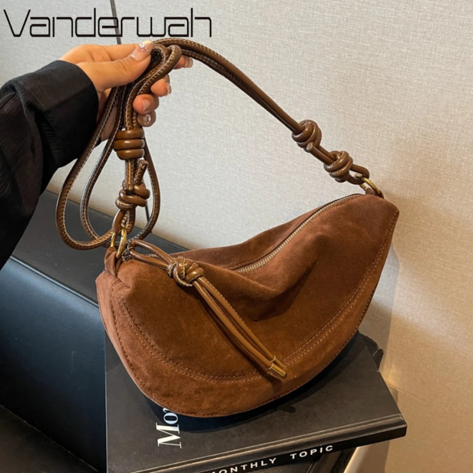 Faux Suede Hobo Shoulder Bag for Women 2025 Fashion