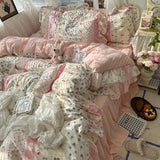 Korean Princess Floral Ruffles Bedding Set, 4 Pcs