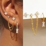 3PCS Stylish Stainless Steel Birthstone Earrings Set