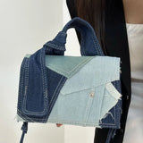 JIOMAY Fashion Blue Color Block Denim Shoulder Bag