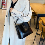 Real Oil Wax Leather Women's Bucket Bag - Large Capacity  Clean Vanilla Store