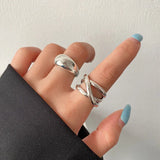 VENTFILLE 925 Sterling Silver Water Droplets Cross Ring