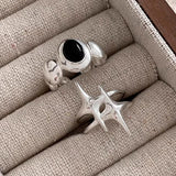 VENTFILLE 925 Sterling Silver Water Droplets Cross Ring