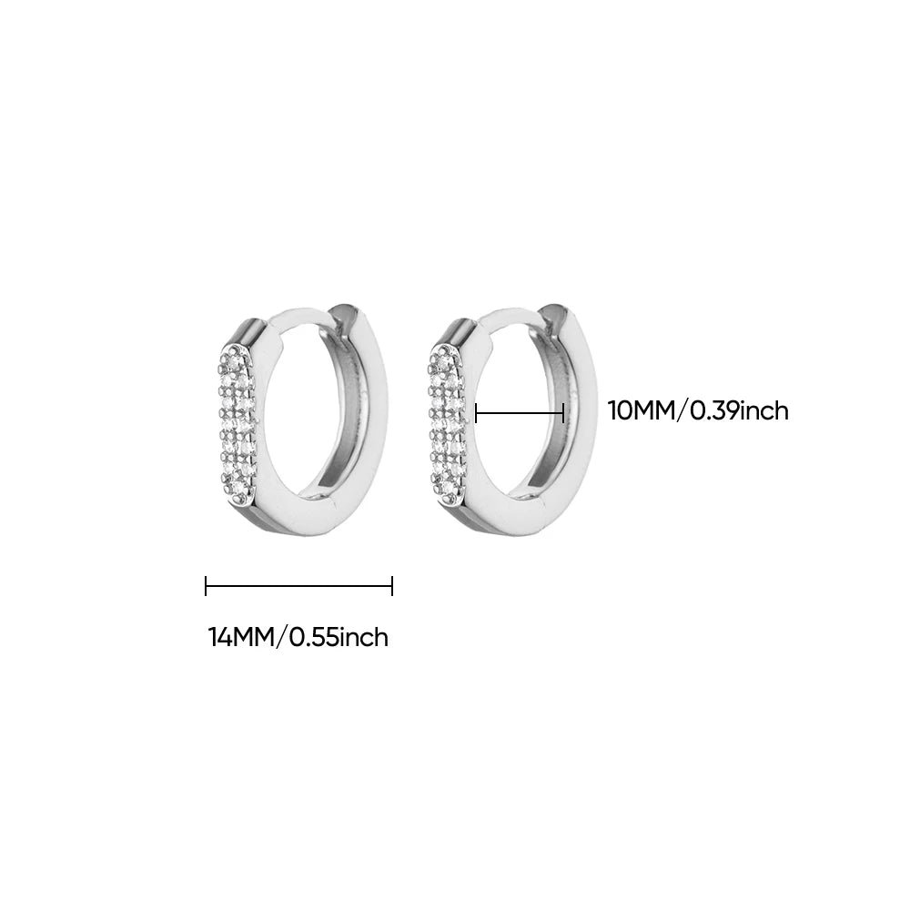 Gold Geometric Pave Zirconia Round Hoop Earrings