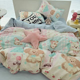 Korean Pink Bedding Set With Kawaii Bear Floral - 3pcs