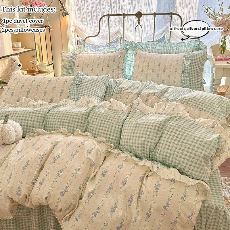 Korean Lace 100% Cotton Duvet Cover Set, 3pcs